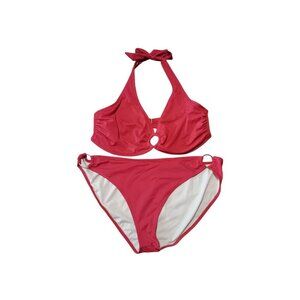 Swimsuits for all Women 2 PC Swim Set Ring Halter Bikini & Bikini Red sz 18